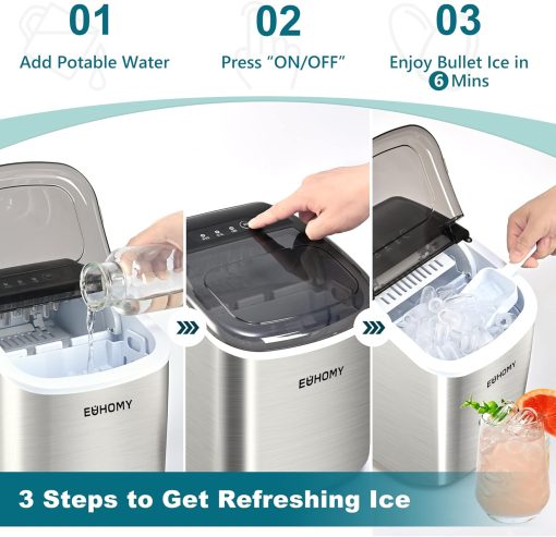 Ice Maker, EUHOMY Ice Maker, 12 kg in 24 Hours, 9 Ice Cubes in 8 Minutes, Black, Performance Ice Maker with Carry Handle, Spoon, for Home/Kitchen/Camping - Image 9