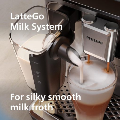 PHILIPS 4400 Series Fully Automatic Espresso Machine – 12 Hot & Iced Coffees, Quick-to-Clean LatteGo Milk System, SilentBrew, QuickStart, Ceramic Grinder, Black Chrome (EP4444/90) - Image 8