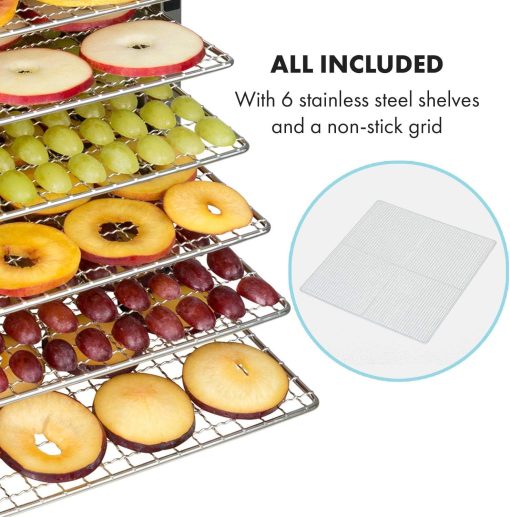 Klarstein Flavour Dry Dehydrator, 6 Trays for Drying Food, Adjustable Temperature from 35 to 75 °C, Even Heat Distribution, LCD Touch Screen, Timer 30 Minutes – 24 Hours, Black - Image 5