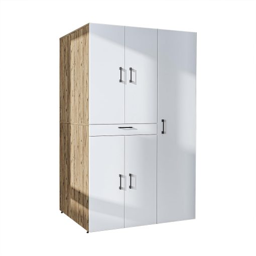 ROOMART Dora - Armoire de machine à laver - Pour sèche-linge et machine à laver - En 4 couleurs - Avec portes et panneau coulissant - Blanc - Chêne blanc - Chêne anthracite - Chêne blanc (chêne blanc) - Image 42