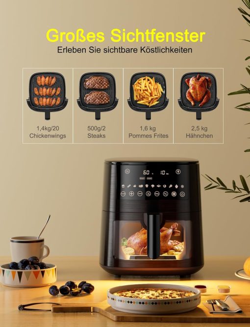 9L Dual Zone Air Fryer avec Fenêtre de Visualisation, Friteuse sans Huile avec 2 Tiroir, 9-in-1 Programmes de Cuisson, écran Tactile, Fonction Rendez-vous, Faible en Grasses, Va au Lave-vaisselle - Image 2