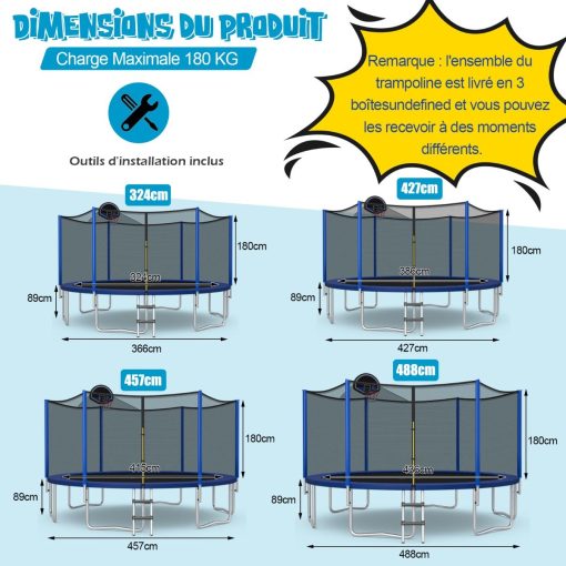 Trampoline d'Extérieur ?366 cm Trampoline avec Panier de Basket Filet de Protection Trampoline pour Enfants et Adultes - Image 11