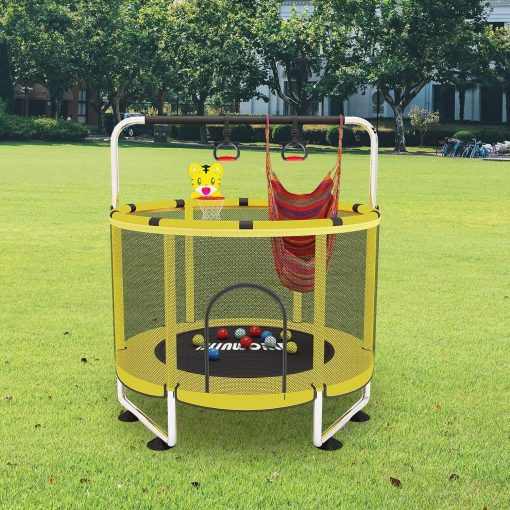 Trampoline pour Enfants, Trampoline réglable pour bébé avec Panier de Basket-Ball, Trampoline intérieur et extérieur de 200 kg avec enclos - Image 27