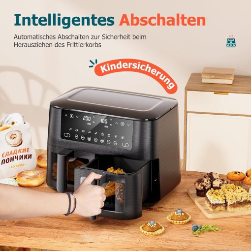9L Dual Zone Air Fryer avec Fenêtre de Visualisation, Friteuse sans Huile avec 2 Tiroir, 9-in-1 Programmes de Cuisson, écran Tactile, Fonction Rendez-vous, Faible en Grasses, Va au Lave-vaisselle - Image 12