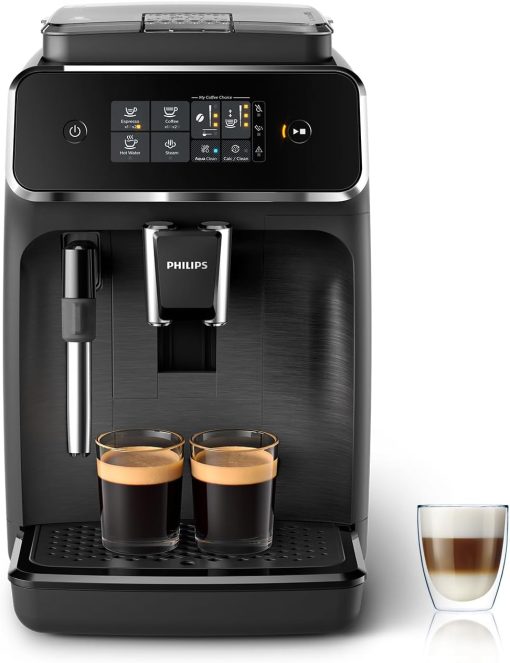 Philips Série 2200 Machine Expresso Automatique - 2 Boissons, Mousseur à Lait Classique, écran Tactile, Broyeur Céramique, Aroma Seal, Noir Mat (EP2220/10)
