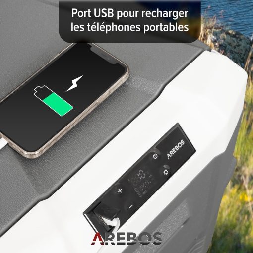 Arebos Glacière compresseur 26 l | Glacière électrique avec application et contr?le intelligent | Réfrigérateur mobile avec port USB | jusqu'à -20 °C | 12/24 V 230 V | Pour voiture, camion, camping, - Image 5