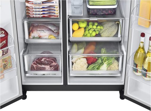 LG GSXV91MCAF Réfrigérateur combiné - Side by Side, 635L, InstaView, Total No-Frost, Compartiment congélation, Distributeur d'eau et glace UVnano, Compresseur Inverter Linear, Wi-Fi, Noir, Classe F - Image 10