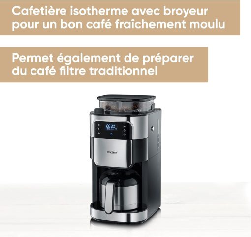 SEVERIN Coffee maker with integrated grinder 1000 W, Programmable coffee machine with timer, Drip coffee maker with 8 cup insulated jug, Black/Stainless steel, KA 4814 - Image 14