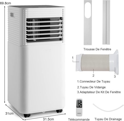 GOPLUS Climatiseur Mobile 9000BTU 2,6kW, Climatiseur 4 en 1 Fonction de Refroidissement, Déshumidification, Ventilation, Mode Nuit, Minuterie 24H, Contr?le Télécommande/écran, 20㎡, Noir, R290 - Image 25