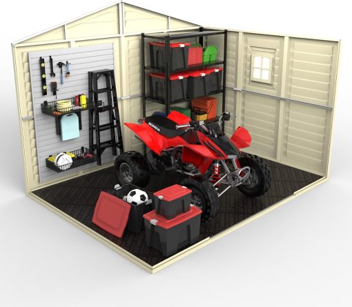 Duramax WoodBridge Plus 10 x 8 (7.64 m2) Abri de jardin en plastique avec 1 fenêtre fixe et kit de fondation en métal, structure de toit en métal robuste et abri de jardin sans entretien - Ivory/Brown - Image 6