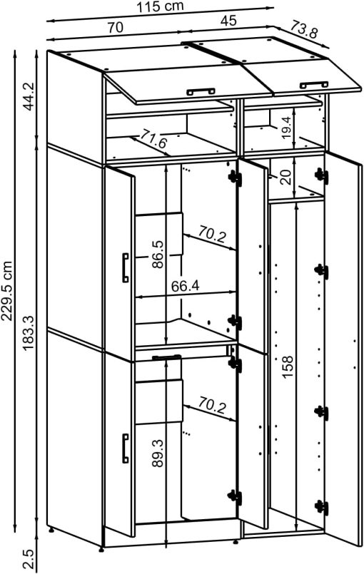 ROOMART Dora - Armoire de machine à laver - Pour sèche-linge et machine à laver - En 4 couleurs - Avec portes et panneau coulissant - Blanc - Chêne blanc - Chêne anthracite - Chêne blanc (chêne blanc) - Image 5