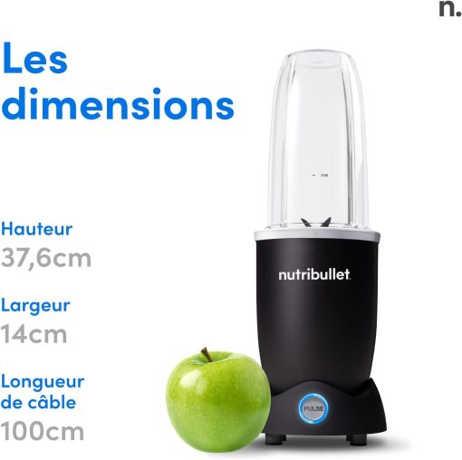 Nutribullet Pro 1200, Blender électrique, Broyeur, Smoothie Blender, Blender multifonctions, puissance 1200w, verres 700ml et 900ml, noir, NB120MB - Image 16