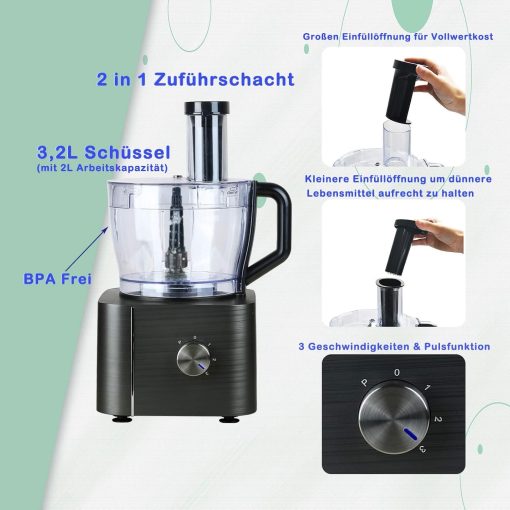 TopStrong Multifunctional Food Processor, 1100 W Multifunctional Food Processor, 11 in 1 Food Processor Included Chopper, Kneader Hook, Blender, Citrus Press and Coffee Grinder, 3.2L Bowl and 1.5L - Image 9