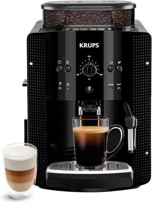 Krups Coffee Bean Machine, 1.7 L, 2 Cups Simultaneously, Automatic Cleaning, Steam Nozzle for Cappuccino, Espresso Maker, Essential Black YY8125FD - Image 2