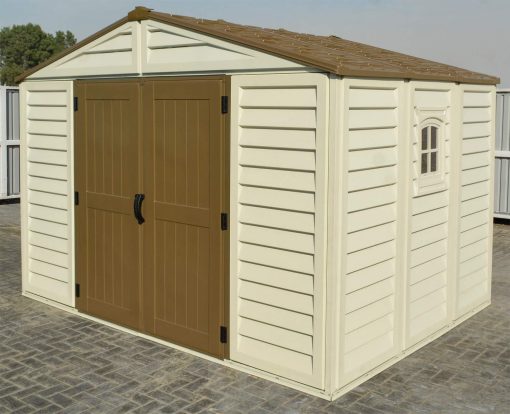 Duramax WoodBridge Plus 10 x 8 (7.64 m2) Abri de jardin en plastique avec 1 fenêtre fixe et kit de fondation en métal, structure de toit en métal robuste et abri de jardin sans entretien - Ivory/Brown - Image 17