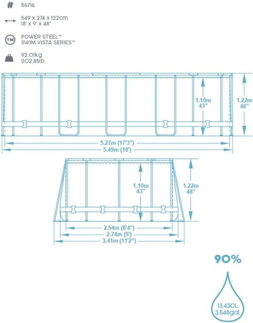 Bestway 56946 Piscine Power Steel? Swim Vista ovale 488 x 305 x 107 cm motif rotin avec hublots, filtration à sable, échelle, bache et diffuseur Chemconnect? - Image 13