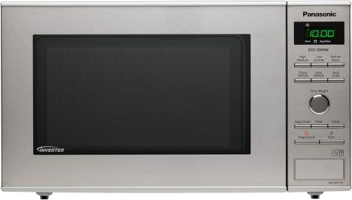 Panasonic NN-GD38HSSUG Four Micro-ondes Inverter et Grill avec Plateau Tournant, 23 Litres, Acier Inoxydable, 1000 W, Grill 1000 W, 17 Programmes Automatiques, Grille Métallique, Noir