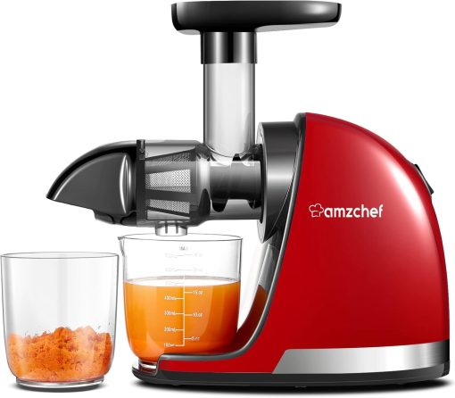 AMZCHEF Extracteur Jus - Extracteur de Jus de Fruits et Légumes - Presses-agrumes à Froid sans BPA avec 2 Tasses et Brosse - Fonction de Mastication Inversée pour éviter les Blocages - Argent - Image 7