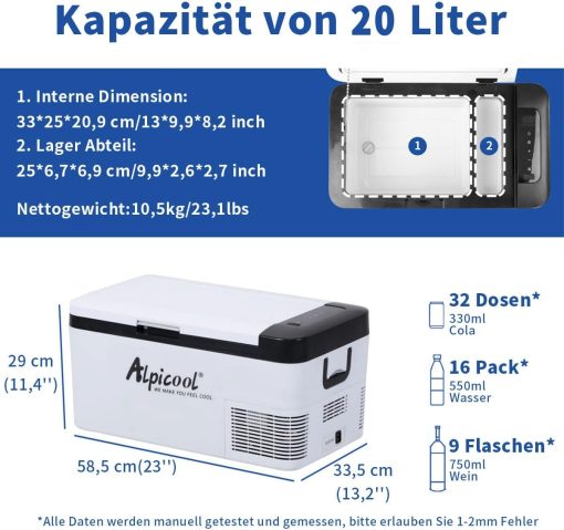 Alpicool LGMP8 8L Glaciere Portable Réfrigérateur Voiture Camping Congélateur 12/24V Mini Frigo pour Maison, Bureau ou Pique-Nique en Plein Air/ -20 à 20℃(Batterie Non Incluse) - Image 22