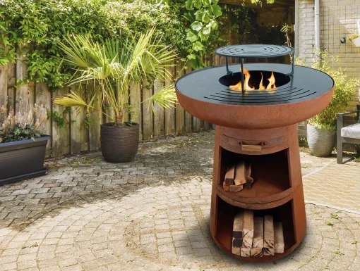 Barbecue rond avec plaque ronde en acier et grille en acier corten - Image 4