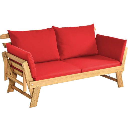 Chaise Longue Convertible avec Coussin Canapé de Jardin 2 en 1 en Bois d’Acacia avec Accoudoir Réglable pour Patio Piscine Jardin Blanc/Gris/Bleu/Rouge - Image 39