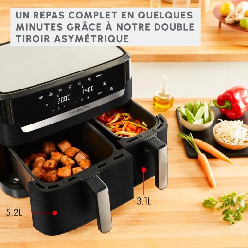 Moulinex air fryer two compartments, large capacity 8.3L, 8 people, 7 automatic programs, oil-free fryer, digital touch screen, Dual essential stainless steel, EZ901820, Black - Image 36