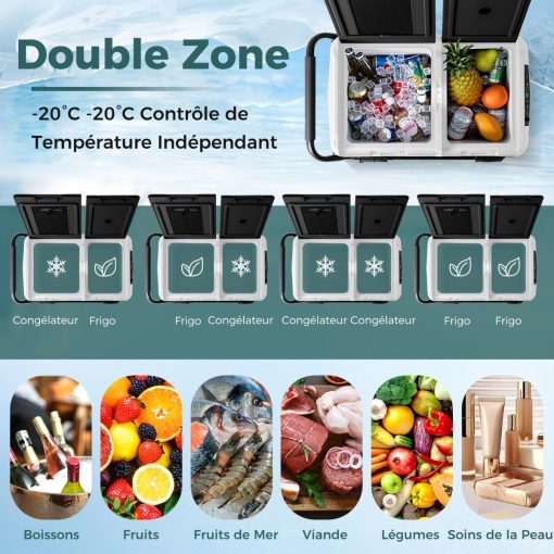 Glacière électrique Portable Double Zone 40L Réfrigérateur de Voiture 12 V à Compresseur -20℃?~?20℃ 12/24V CC et 100-240V CA Noir - Image 8