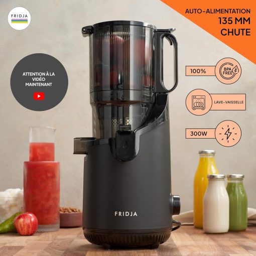 Slow Chewing, Slow Juicer, Fresh and Healthy Juice, Sorbet, Ice Cream, Mouth 75 mm, BPA Free, 240 Watts, Cold Pressure, Stainless Steel Black Fridja f1900 - Image 2