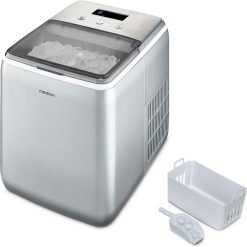 MEDION Ice maker (ice cube size small & large, 2.6 litre water tank, short production time approx. 10 minutes, crystal clear ice cubes, self-cleaning, control window, screen,