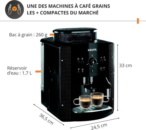 Krups Coffee Bean Machine, 1.7 L, 2 Cups Simultaneously, Automatic Cleaning, Steam Nozzle for Cappuccino, Espresso Maker, Essential Black YY8125FD - Image 12