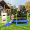 Trampoline Extérieur ? 223cm avec Toboggan&Echelle avec Filet de Sécurité 2 Portes en U Charge 270kg pour 2-3 Enfants de 3 Ans+ Bleu/Vert
