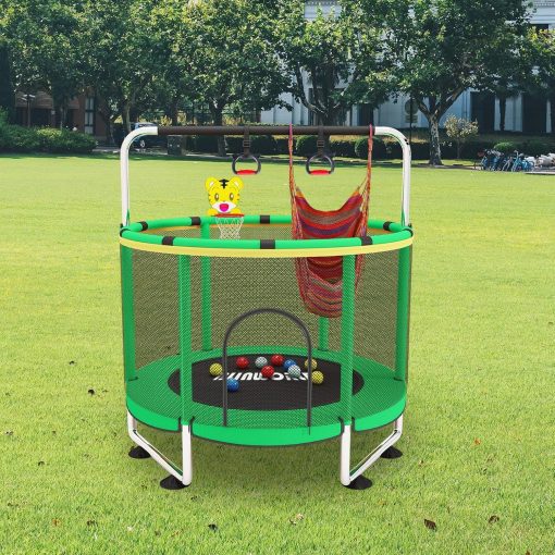 Trampoline pour Enfants, Trampoline réglable pour bébé avec Panier de Basket-Ball, Trampoline intérieur et extérieur de 200 kg avec enclos - Image 7
