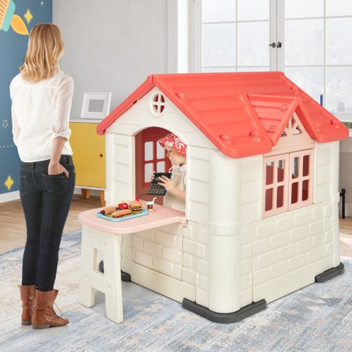 Maison Chef House -Thème Burger Bar - Table de Pique Nique Cabane de Jardin Anti-UV en Plastique 164x124x132 cm Bleu/Rose/Jaune - Image 25