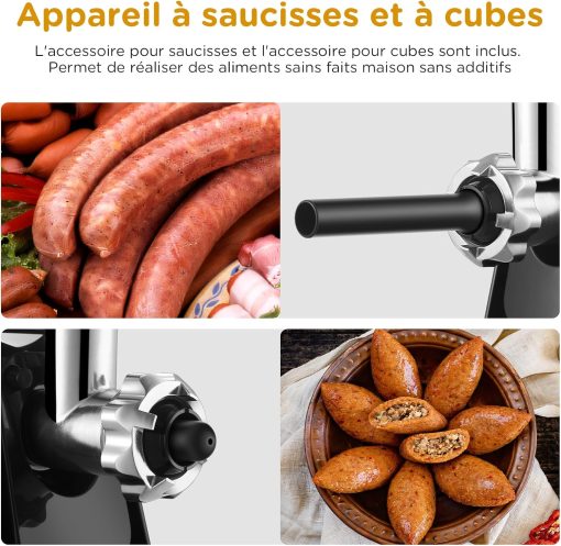 AOBOSI 4-in-1 Meat Grinder Electric Meat Grinder with 4 Stainless Steel Cutting Plates, 1 Kubbe and 3 Sausage Filling Tubes, Motor [3000w Max], Mincer with 2 Blades. - Image 8