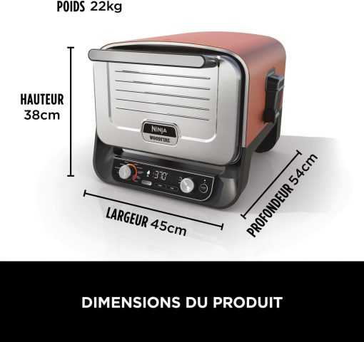 Ninja Woodfire Four à pizza extérieur électrique 8-en-1, rotissoire & fumoir barbecue avec grille, plaque pro-heat, pierre à pizza, granulés de bois et pelle, 6 réglages, orange foncé OO101EU - Image 8