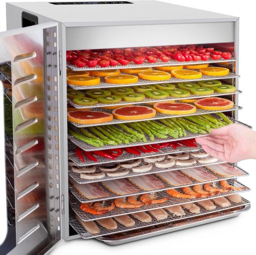 Kwasyo Food Dehydrator, 10 Trays ? Desiccator with Timer (24H) ? Fruit and Vegetable Dehydrator Adjustable Temperature (30 to 90°C) + 1 x Recipe Book - Image 4