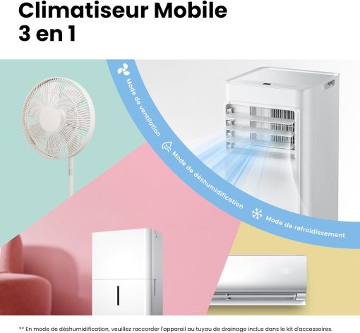 COMFEE' Climatiseur Mobile 9000 BTU/h 2,6kW, 3-EN-1 Refroidisseur Déshumidificateur Ventilateur, Fonction Follow me, Minuterie, Mode nuit, Pour salon et maison de 33㎡/88m3, MPPH-09CRN7, R290 - Image 27