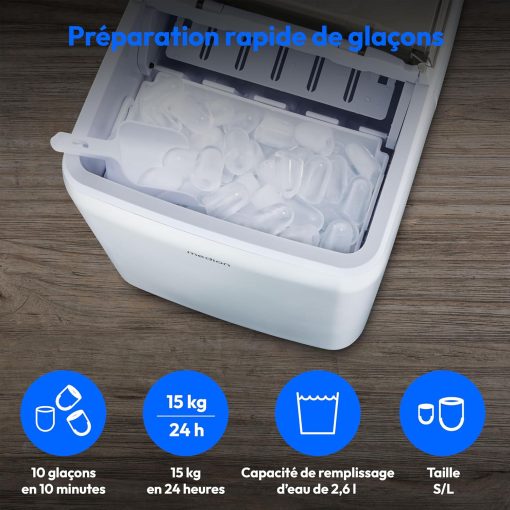 MEDION Ice maker (ice cube size small & large, 2.6 litre water tank, short production time approx. 10 minutes, crystal clear ice cubes, self-cleaning, control window, screen, - Image 4