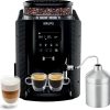 Krups Coffee Bean Machine, Espresso Machine, 2 Cups Simultaneously, LCD Screen, Automatic Cleaning, Steam Nozzle for Cappuccino, Espresso Maker, Essential Black Screen, YY8135FD