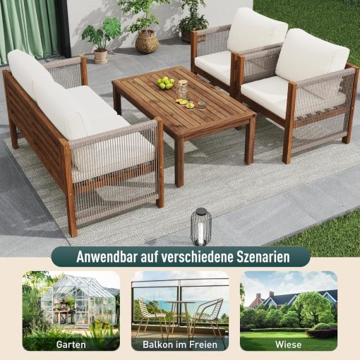 Zepneiy Salon de Jardin, Salon de Jardin 4 Personnes, avec canapé, Table Basse et Coussins, Housse en Tissu déhoussable et Lavable, Noir (Coussins d'assise Inclus) - Image 12