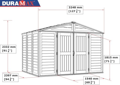Duramax WoodBridge Plus 10 x 8 (7.64 m2) Abri de jardin en plastique avec 1 fenêtre fixe et kit de fondation en métal, structure de toit en métal robuste et abri de jardin sans entretien - Ivory/Brown - Image 8