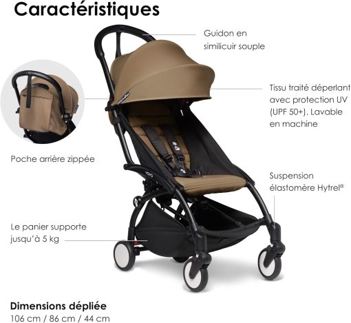 Poussette BABYZEN YOYO2 6+ (Cadre noir + pack couleur Aqua) - Comprend un harnais, un dossier, des arceaux de capote, une bandoulière, un coussin d’assise, et une capote assortie - Image 11