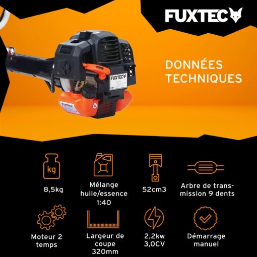 Fuxtec Débroussailleuse Thermique Professionnelle FX-PS152 52 cm3 3CV Système Anti Vibration - 2 en 1 Coupe-Bordure avec Tête de Coupe Double Fil et Lame 3 Dents Modèle Con?u pour Les Pros - Image 4