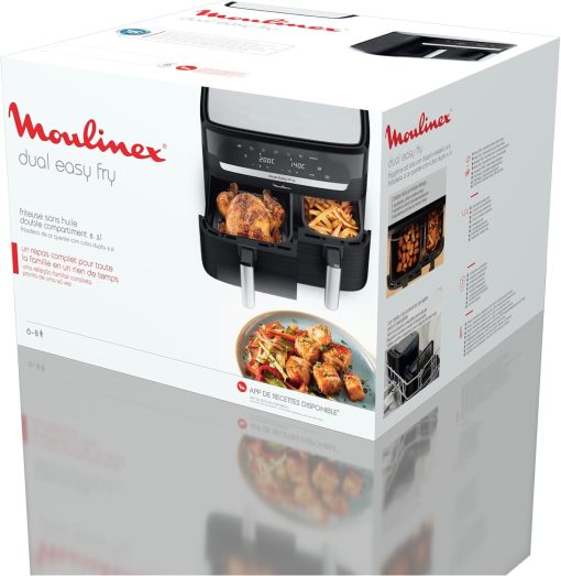 Moulinex air fryer two compartments, large capacity 8.3L, 8 people, 7 automatic programs, oil-free fryer, digital touch screen, Dual essential stainless steel, EZ901820, Black - Image 41