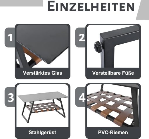 Zepneiy Salon de Jardin, Salon de Jardin 4 Personnes, avec canapé, Table Basse et Coussins, Housse en Tissu déhoussable et Lavable, Noir (Coussins d'assise Inclus) - Image 27