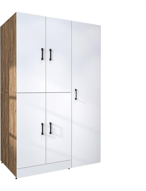 ROOMART Dora - Armoire de machine à laver - Pour sèche-linge et machine à laver - En 4 couleurs - Avec portes et panneau coulissant - Blanc - Chêne blanc - Chêne anthracite - Chêne blanc (chêne blanc) - Image 41