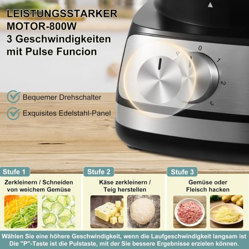 TopStrong Multifunctional Food Processor, 1100 W Multifunctional Food Processor, 11 in 1 Food Processor Included Chopper, Kneader Hook, Blender, Citrus Press and Coffee Grinder, 3.2L Bowl and 1.5L - Image 13