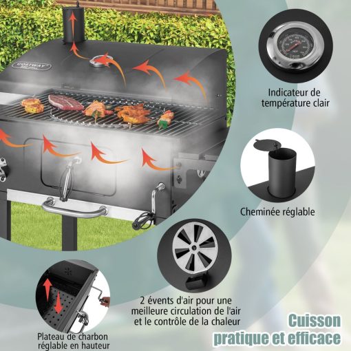 Barbecue à Charbon de Bois Portable avec 2 Tables d'Appoint Noir - Image 5