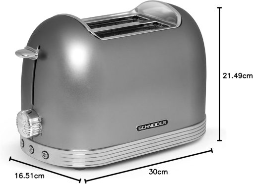 SCHNEIDER SCTO2S, Grille pain Vintage , 2 Fentes , Fonction décongélation , Arrêt automatique , Puissance (815W) , Tiroir ramasse miettes , Silver - Image 10