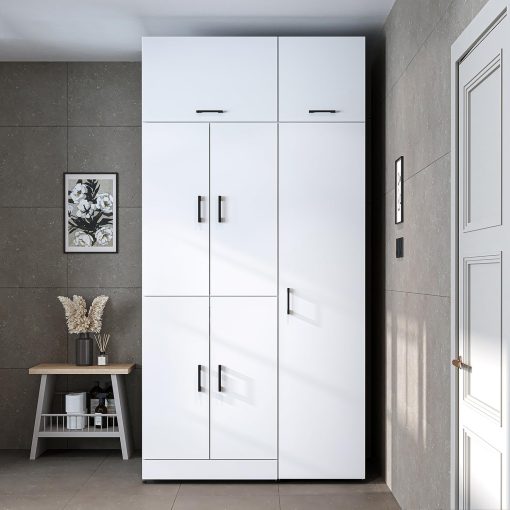 ROOMART Dora - Armoire de machine à laver - Pour sèche-linge et machine à laver - En 4 couleurs - Avec portes et panneau coulissant - Blanc - Chêne blanc - Chêne anthracite - Chêne blanc (chêne blanc) - Image 34